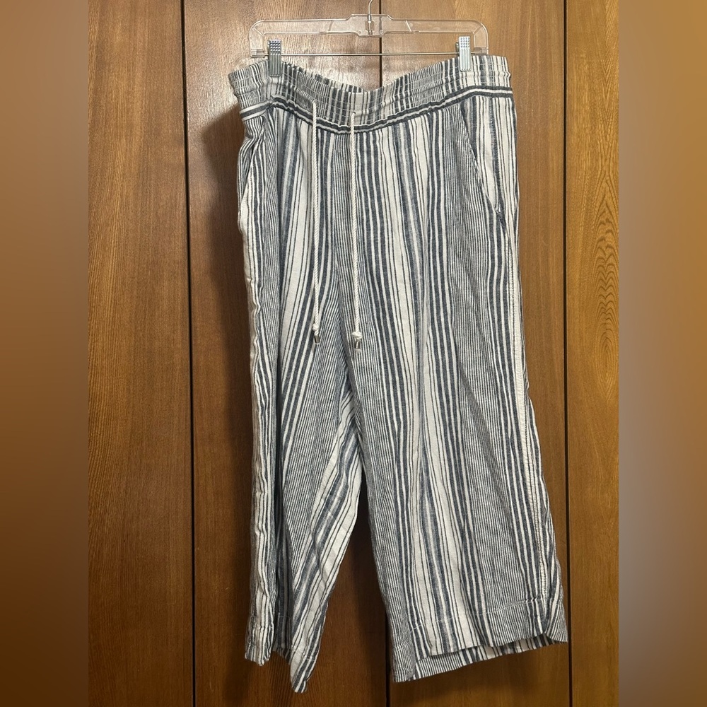 Time and Tru Blue and White Striped Capris